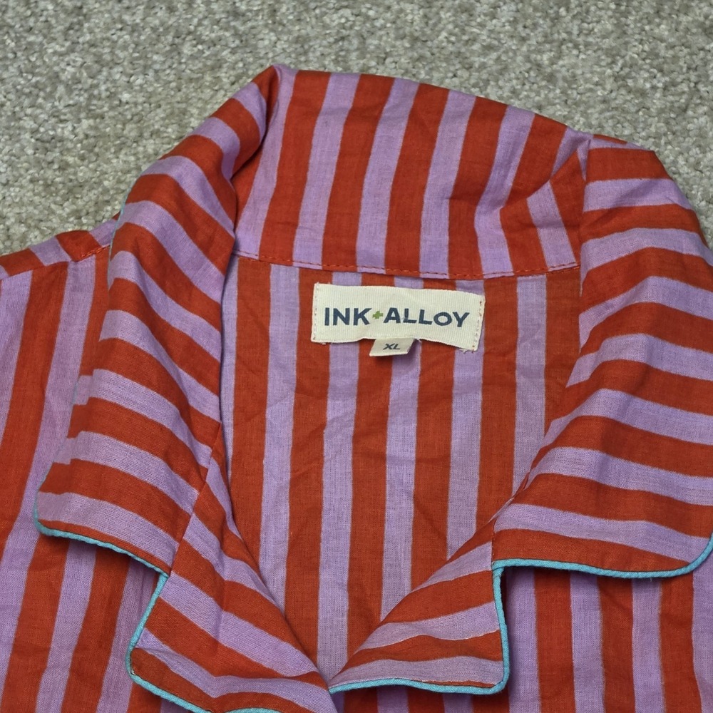 INK + ALLOY Bonnie Pajama Set Sz XL Lavender & Poppy Striped Long Sleeve Pants - Picture 2 of 12